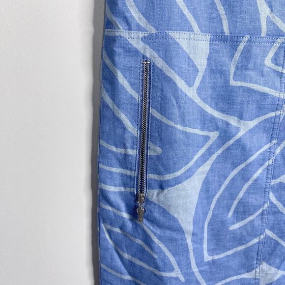 Lafayette 148 Small Blue Floral Pattern Linen Sleeveless Shift Dress Exposed Zip - Picture 5 of 11